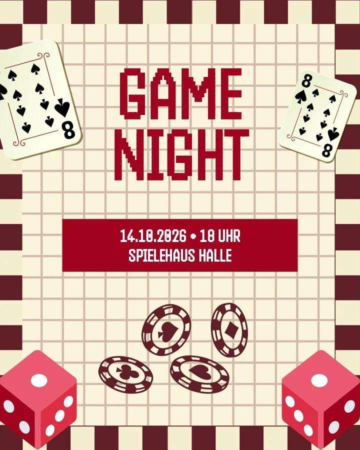 Poster: Game Night, 14.10.2026, 18 Uhr, Spielehaus Halle